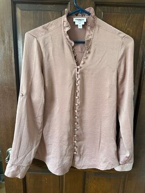 Express Dusty Rose Ruffle Collar Button-Front Blouse